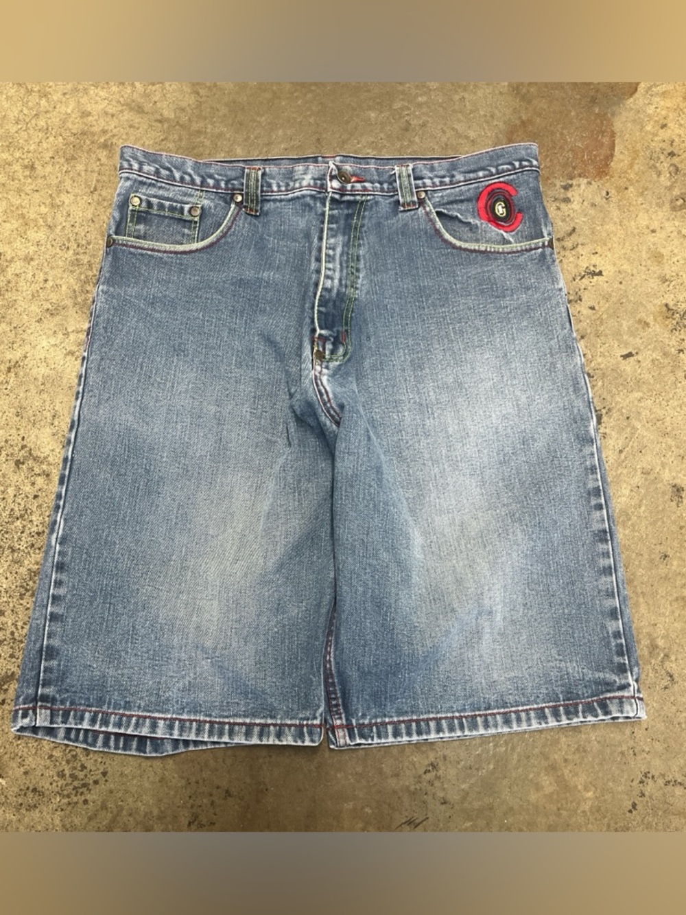 Y2K Coogi Denim Jorts Men’s 38 x 15 Light Wash Embroidered Heavyweight Skater